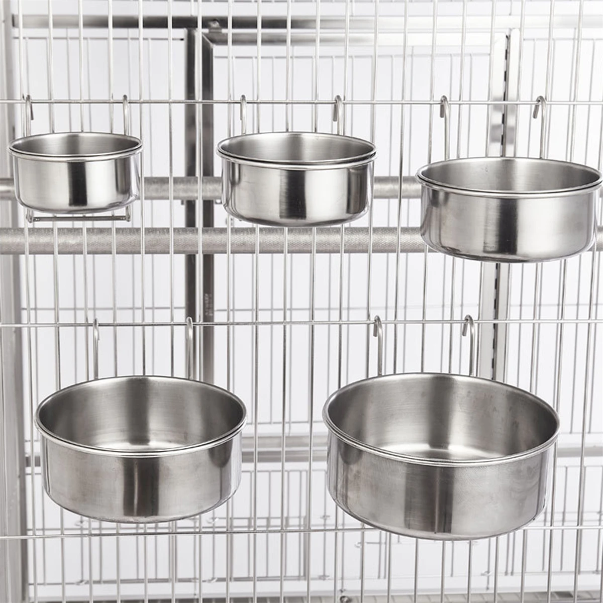 5 Sizes Pet Birds Parrot Rabbit Hamster Food Dish Stainless Steel Hanging Cage Water Drinker Small Cat Puppy Feeding Bowl 1Pc view 6