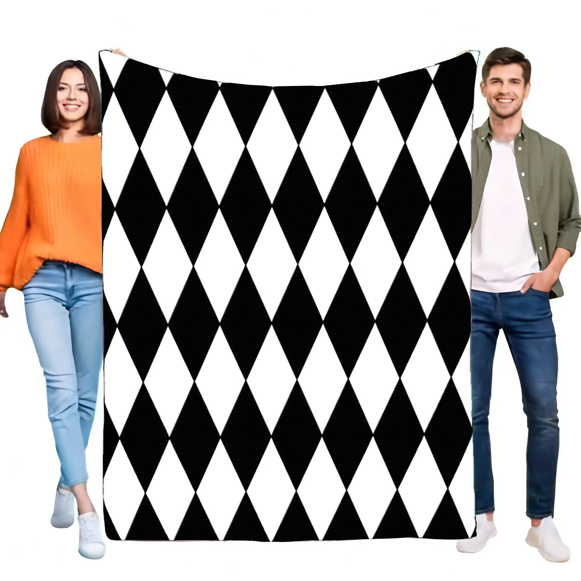 Manta grande con diseño de diamantes en blanco y negro, acogedora y suave para cama o sofá, decoración elegante para el hogar, regalo perfecto para amigos y