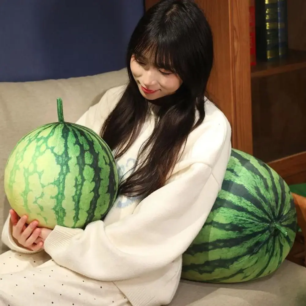 Soft Cotton Watermelon Lifelike 3D Simulation Watermelon Stuffed Pillow Funny Design Round Oval Shape Watermelon Pendant