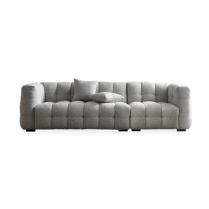 Anti-scratch fabric sofa, Italian minimalist French teddy lamb wool living room cream marshmallow