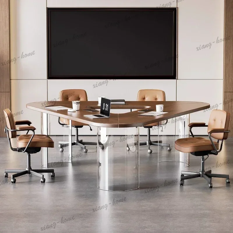 LJY Modern Solid Wood Triangle Negotiation Table Conference Table Conference Room Tables Office Furniture Luxury Meeting Tables