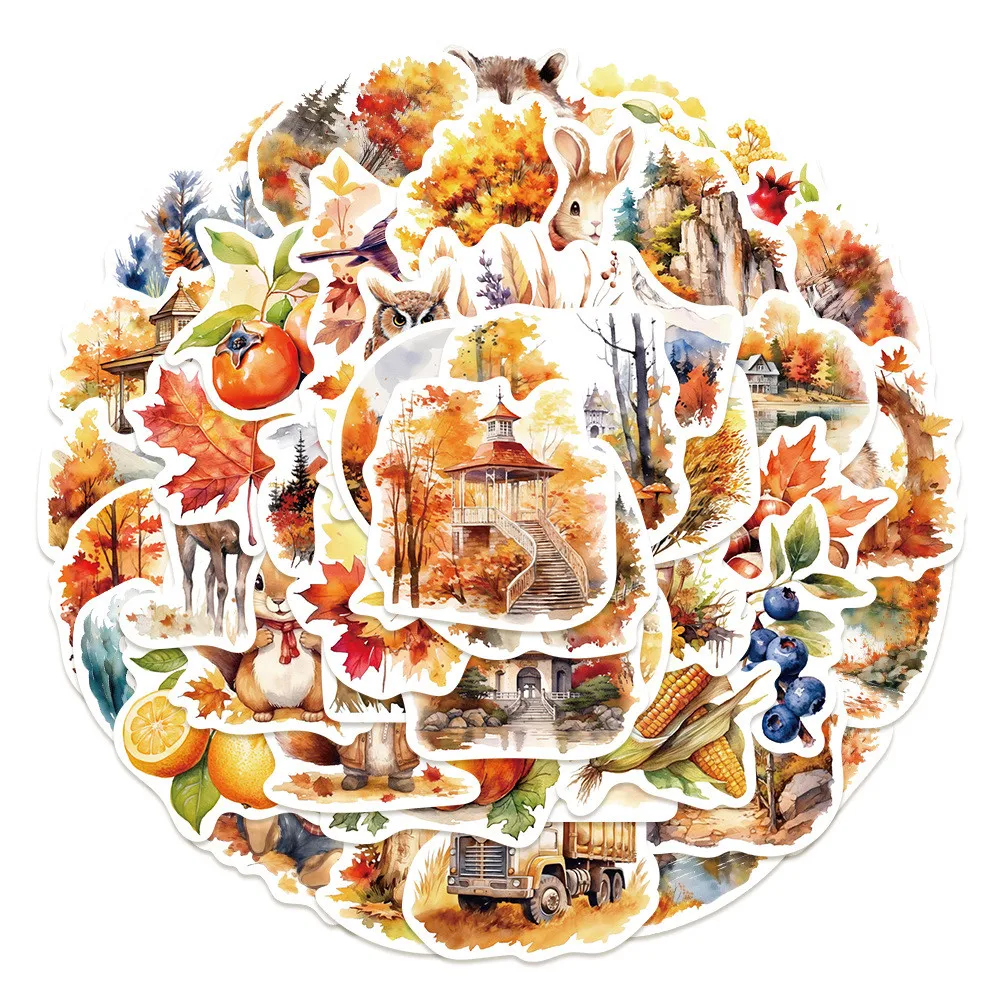 50-Piece Cozy Autumn Harvest Stickers - Waterproof DIY Decorative Decals for Notebooks, Laptops, Journals Giajar Sticker Store