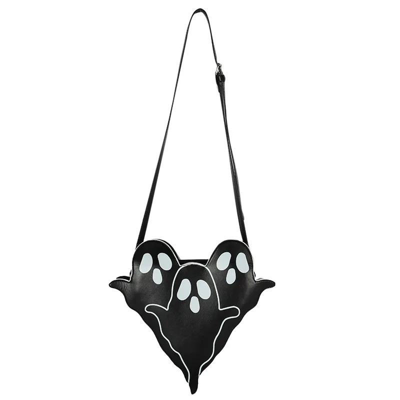 D0LF Novelty Printed Shoulder Bags Cartoon Pu Leather Crossbody Purses Gothic Ghost Shape Messenger Bag Funny Satchel