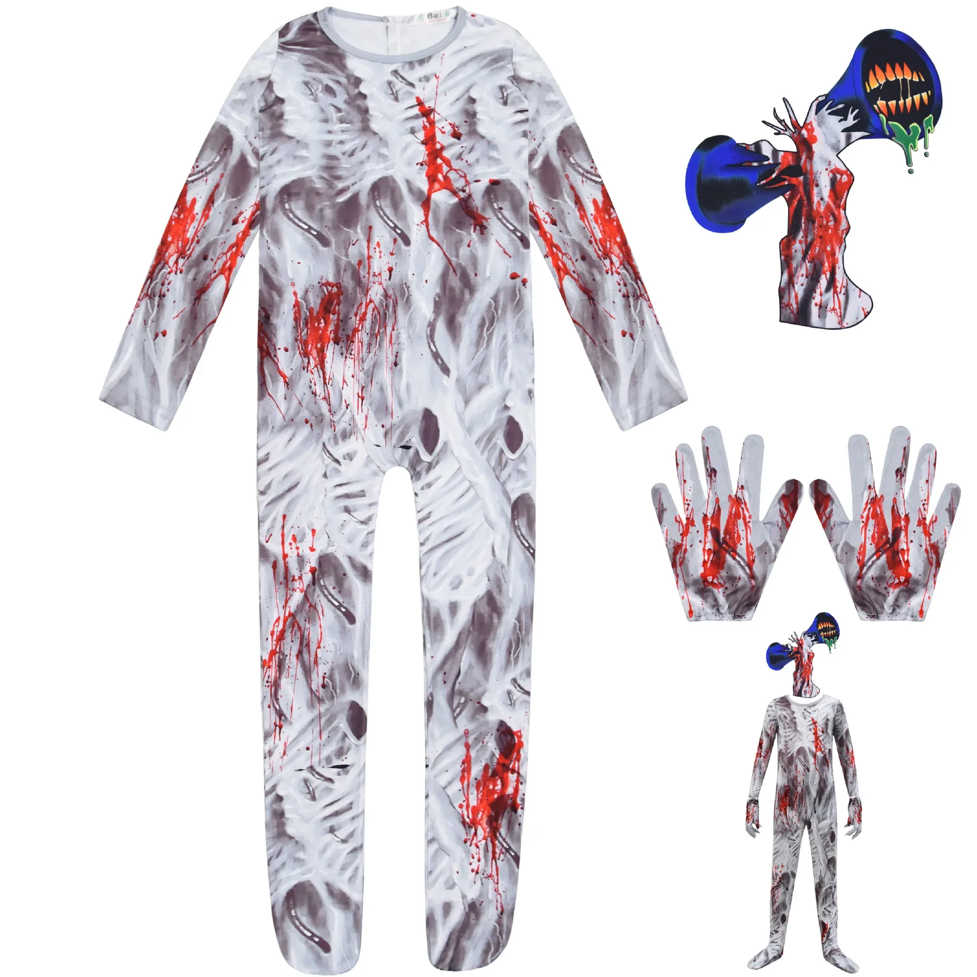 2025 Halloween Costumes for Kids Siren Head Cosplay Bodysuit with Mask Gloves Boys Girls Fancy Jumpsuits Carnival Party Clothing