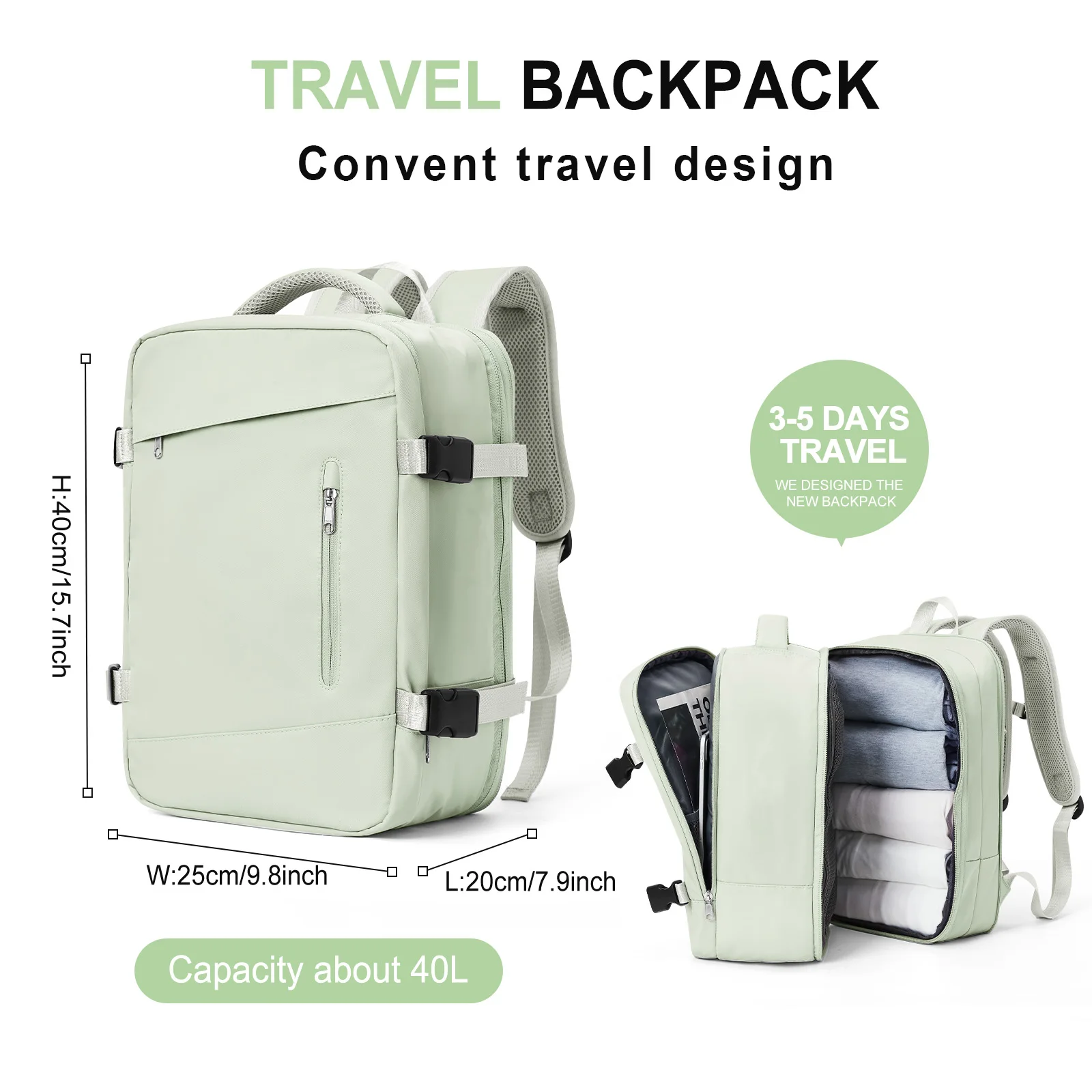 Cabin bag 40*25*20, travel backpack, large capacity business trip laptop backpack, short travel bag, Prevent splashing water