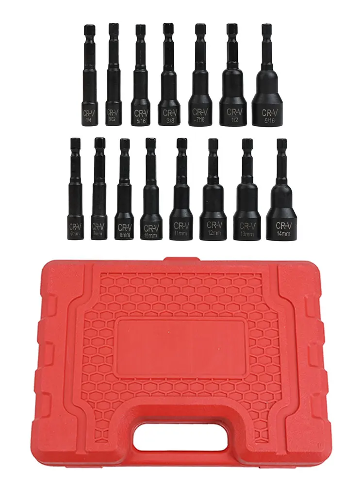 

15Pcs Magnetic Nut Driver 1/4inch-9/16inch Metric 6mm-14mm For Impact Nut Driver Hand Tools Accessories