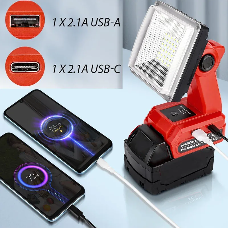 25W LED Work Light Outdoor Lighting Flashlight For Makita/Dewalt/Milwaukee/Bosch/Ryobi 18V Battery Emergency LED Lamp with USB