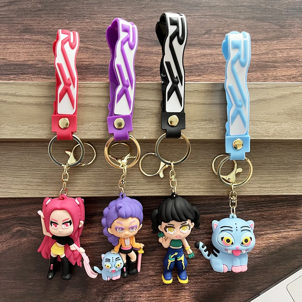 KPOP شيطان الصيادين ديربي النمر شخصية المفاتيح البلاستيكية سيليكون لطيف نمط حلقة رئيسية للأطفال والمحبي هدية عيد الهالوين