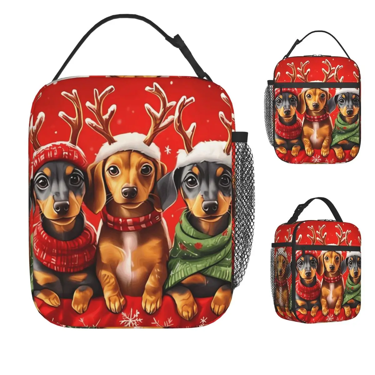 

Такса, колбаса, собака, Рождественский Санта-Клаус, сумка для обеда, повседневная коробка для завтрака, портативная термосумка для обеда на молнии, сумка-холодильник с принтом