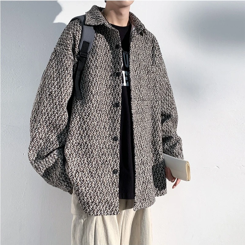 

Men’s Shirt Jacket New Chic Style Korean Version Versatile Loose Fit Lapel Design Autumn Daily Casual Fashion Outerwear