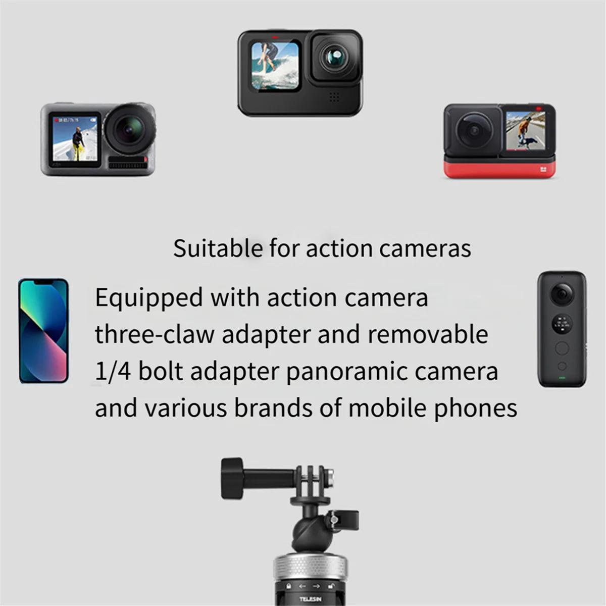 

X62A_TELESIN 360° Rotation 1.5M Selfie Stick Foldable Tripod for GoPro