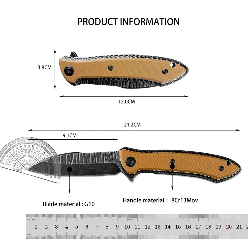 CRK 5380 Eric Ochs APOC Flipper Knife Black 8Cr13Mov Stonewashed Plain Blade Desert Tan G10 Handle Pocket Knife Camping EDC Tool