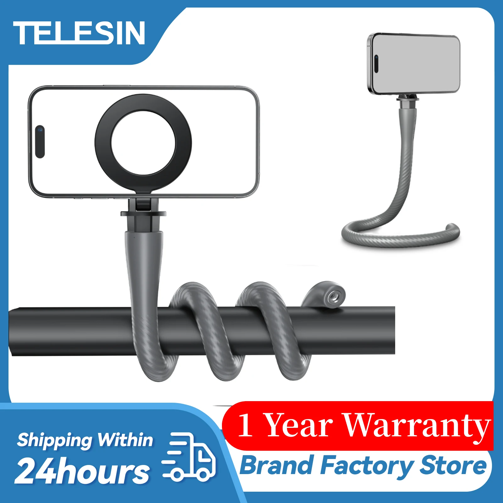 TELESIN Magnetic Flexible Phone Mount Clamp Stand Phone Holder for iPhone 15 14 13 12 11 Pro Promax HUAWEI SAMSUNG XIAOMI