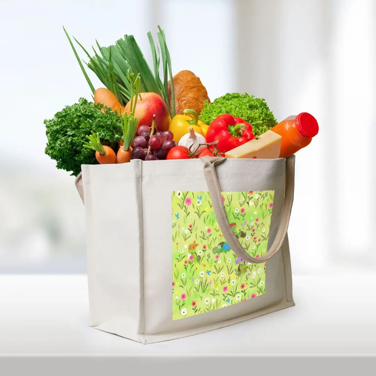Flowers and Turtles Tote Bag bags for women tote bag canvas Portable shopping bag Handbags