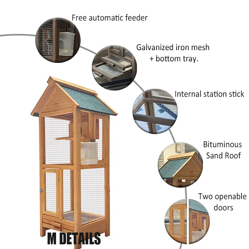 Large BirdCage Large Space Vertical Wooden Parrot Bird Nest Multi Bird Flight Cage Villa Love Birds Pigeon Gentoo Parrot Macaw