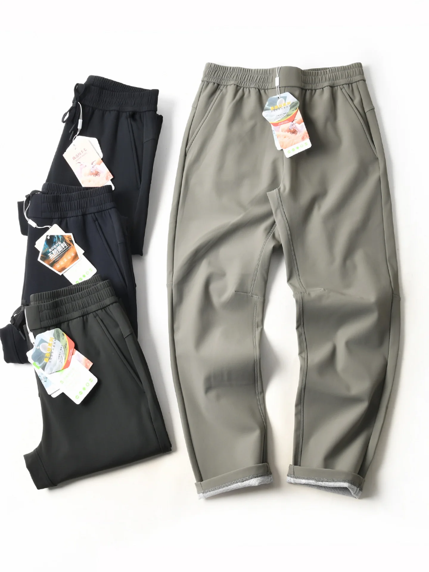 New American Style Outdoor Three-Proof Fleece Lined Warm Loose Straight Leg Soft  Climbing Pants Men's Autumn Winter Spo...
