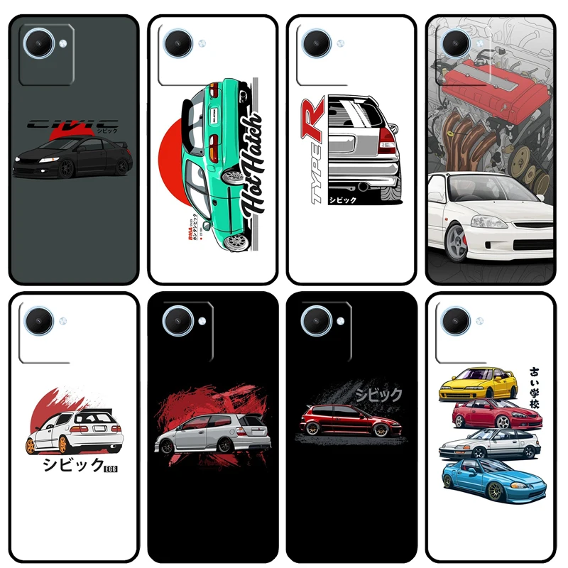 JDM Type R Civic Sport Car Case For Realme C25s C21Y C25Y C11 C15 C30 C35 10 8 9 Pro Plus 8i 9i GT Neo 2 3 T Master