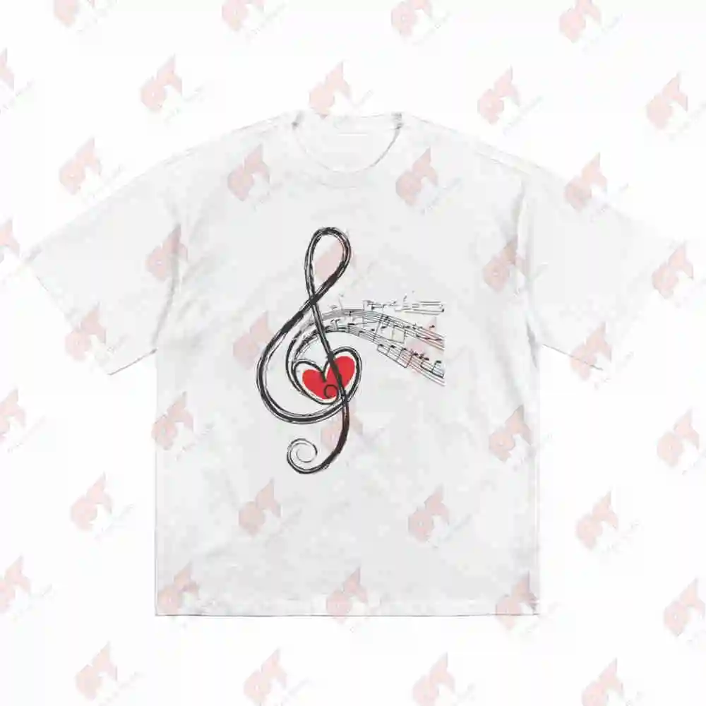 Music Note Treble Clef Musical Staff Heart Short Sleeve Tee 100% Cotton T-Shirt