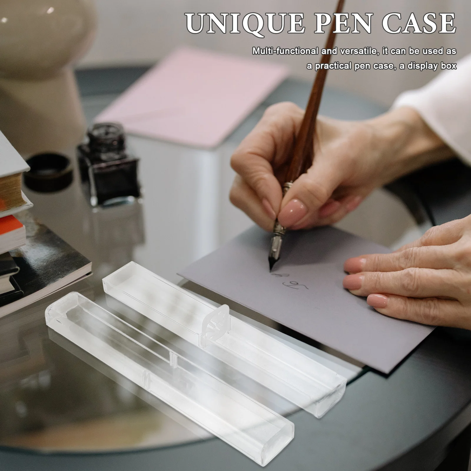 

10Pcs Transparent Plastic Pen Cases Clear Pencil Boxes with Fixed Ring Design for Ballpoint Ink Pen Storage Office and School