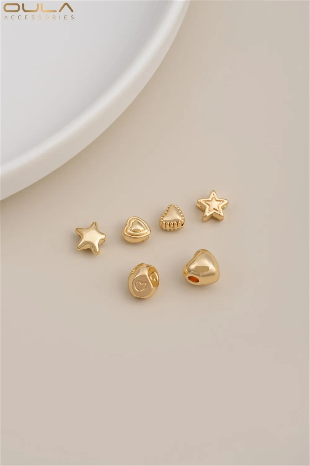 

14K Gold-plated Five-pointed Star Heart-shaped Beads Handcrafted Heart-shaped Scattered Beads Diy Beaded Bracelet Accessory