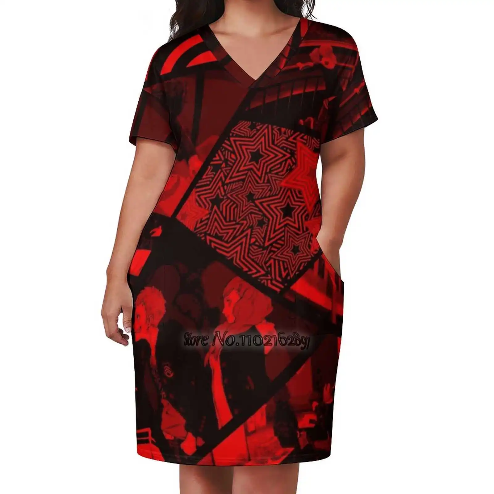 

Persona 5 Infrared School Days Design Print Dress Short Sleeve V-Neck Fashion Skirt Thin Short Sleeve Skirts Persona Persona 5