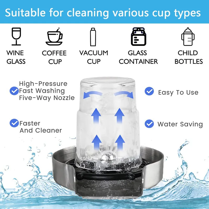 Professional Faucet Glass Rinser High Pressure Automatic Cup Washer Kitchen Bar Milk Cup Cleaner Kitchen Sink Accessories
