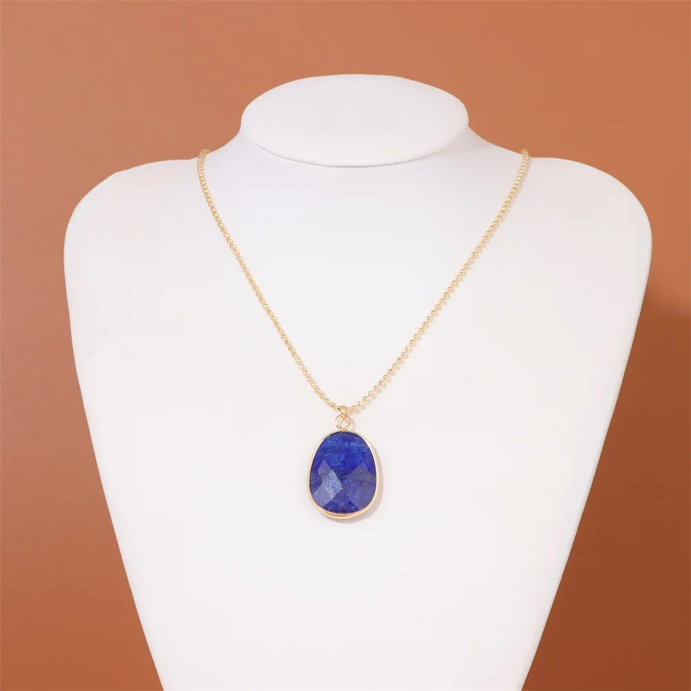 Natural Stone Hexagonal Column Pendant Necklace Lapis Lazuli Stone Charm Necklaces Gold Color Chain Necklace for Women Jewelry