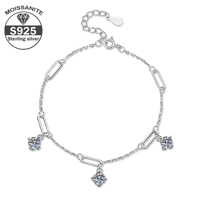 

1.5ct Moissanite 925 Sterling silver18K Golden Plated Bracelet for Women Couple Bracelets With Chain Strand Jewelry Gift For Mom