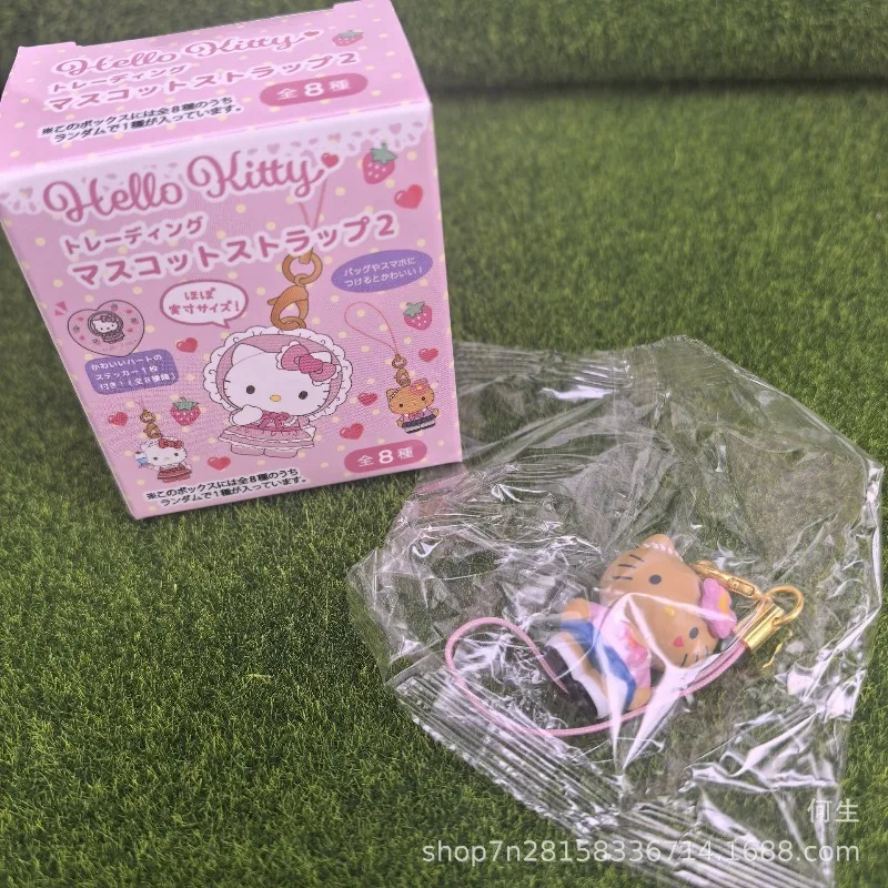 Sanrio hello kitty pendurado corrente caixa cega brinquedos mini bonito pele preta olá kitty boneca modelo pingente brinquedos coletar decoração
