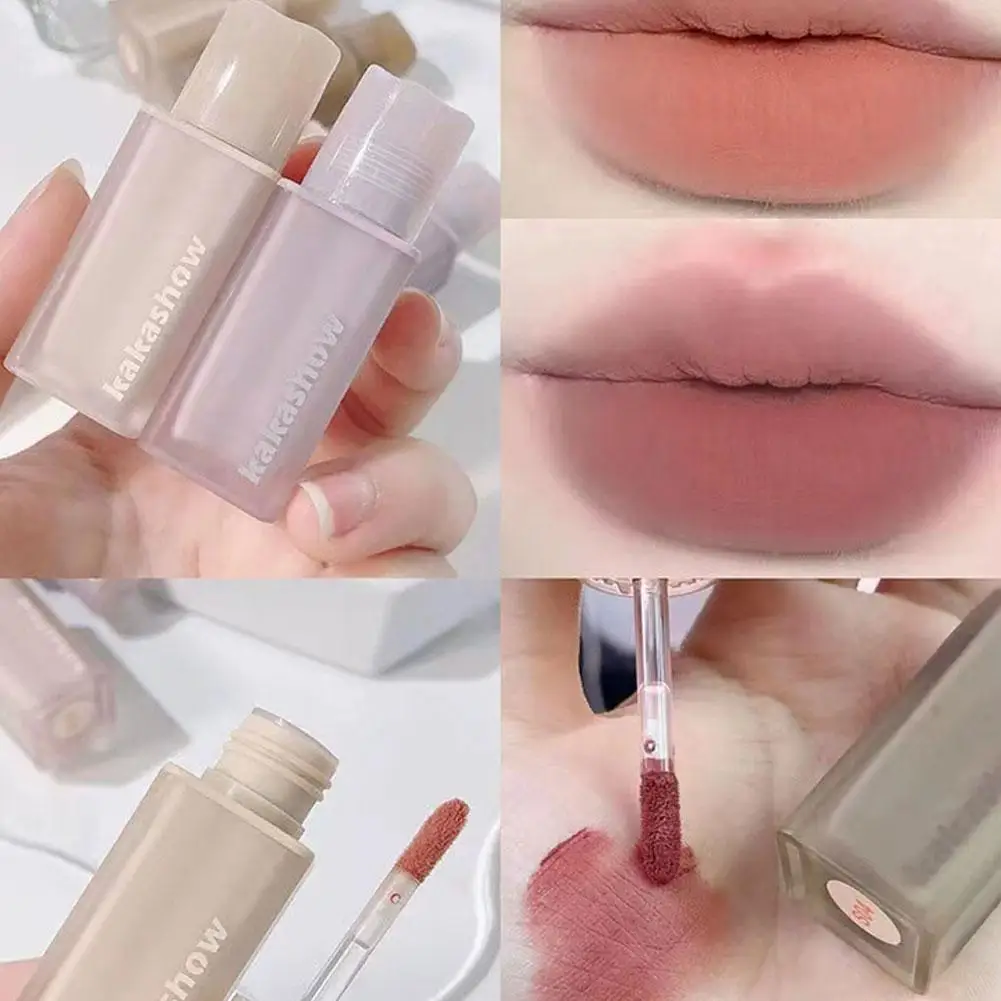 Matte Lip Glaze Waterproof Lasting Non-stick Cup Matte Lip Gloss Tint Liquid Women's Cosmetics Lipstick Makeup Lips Velvet E4r9