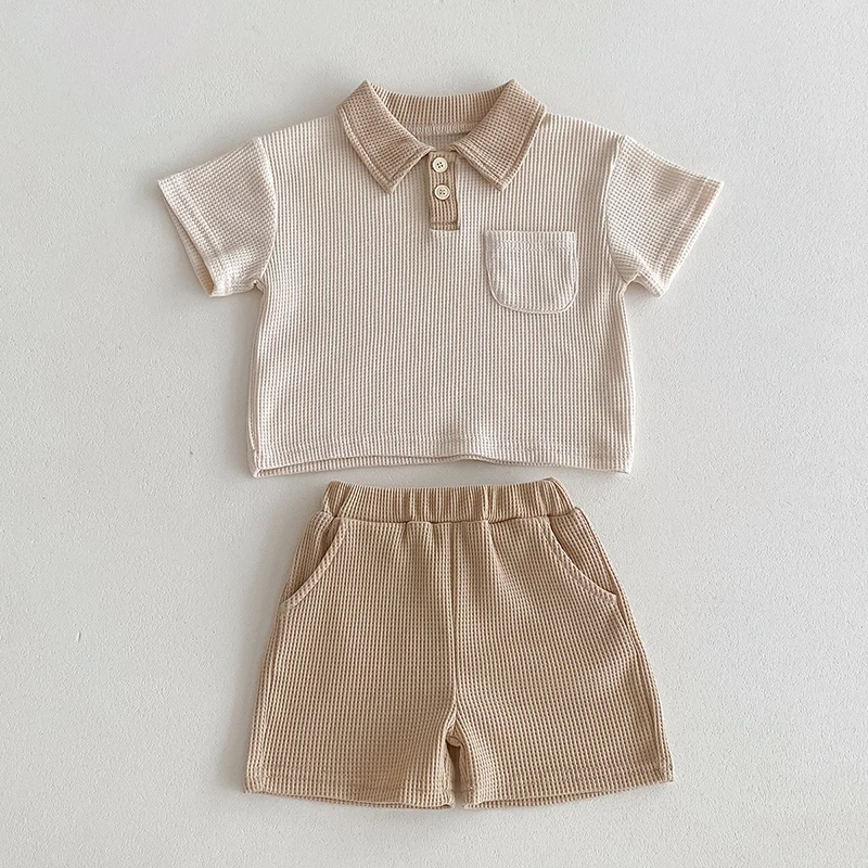 2024 New Summer Newborn Baby Boys Girls Clothing Set Short Sleeved Waffle Cotton T-shirt+Shorts Toddler Baby Clothes Suit