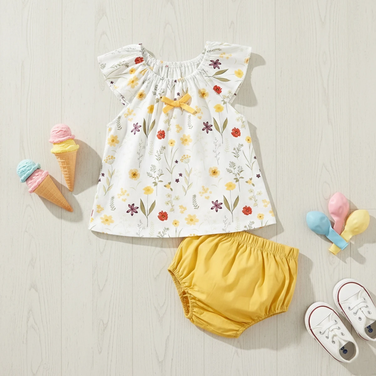 

Летние повседневные комплекты детской одежды с цветочным принтом: топы + брюки из хлопка