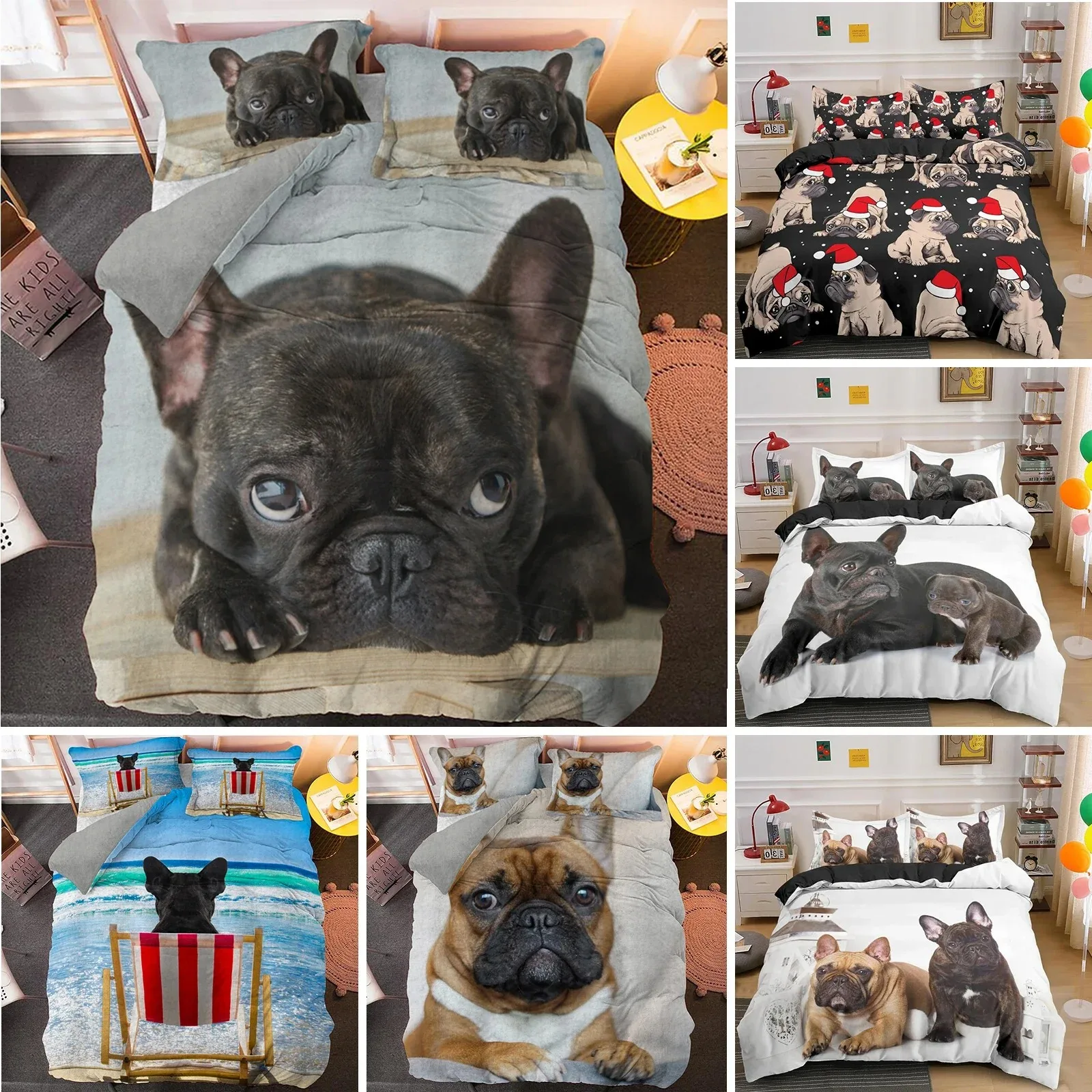 

Bulldog Bedding Set Pet Animal Dog Duvet Cover for Kids Adult Bedclothes Covers Comforter Sets Cute Bed Quilt Cover