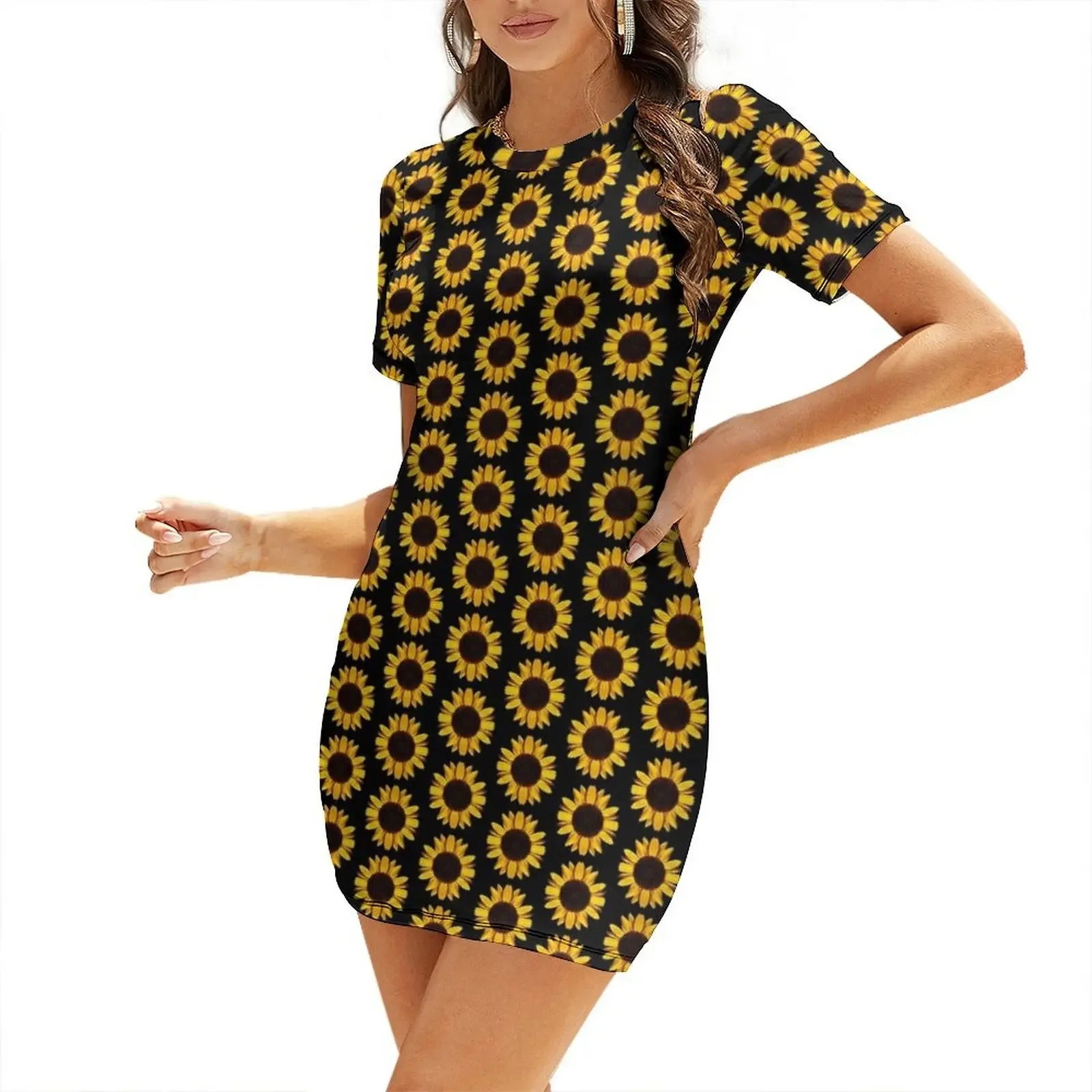 

Sunflower Short-Sleeved Dress women's evening dresses luxury women's party dress evening prom clothes for women Woman clothing