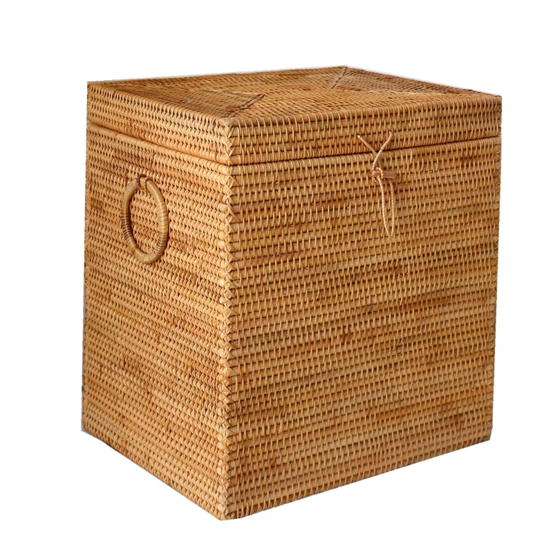 

Корзина для хранения из ротанга, ведро для грязной одежды, прикроватная тумбочка в американском стиле ретро в сельском скандинавском стиле, ящик для хранения с крышкой