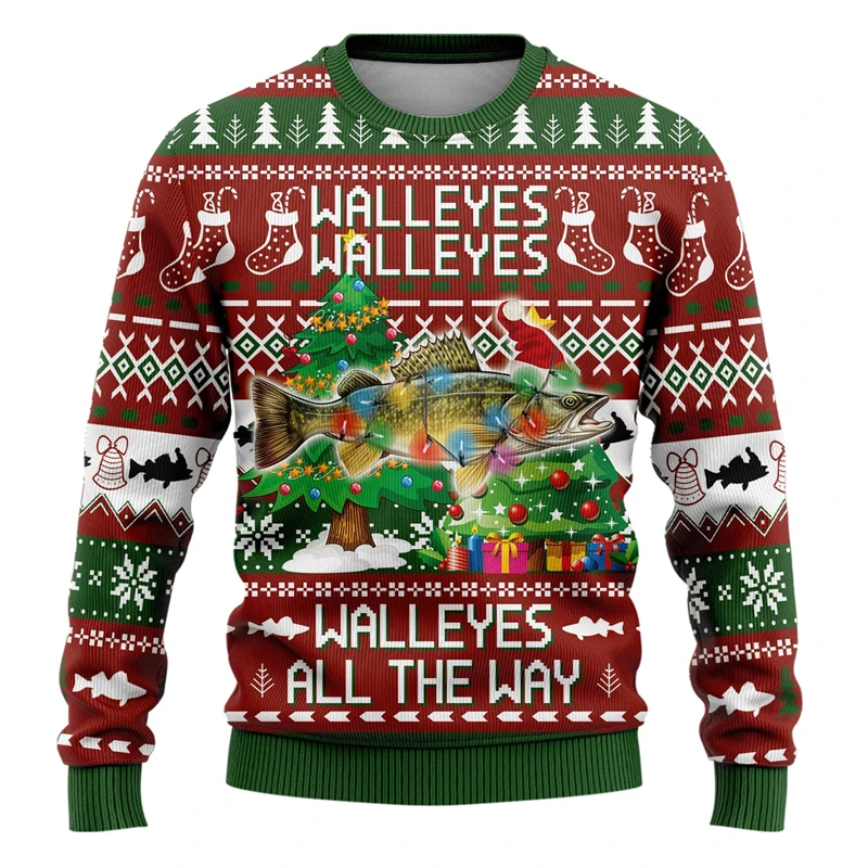 

Funny Fishing Graphic Ugly Christmas Sweater Sweatshirts Fashion Mens Tracksuit Loose Man Pullovers Designer Clothes