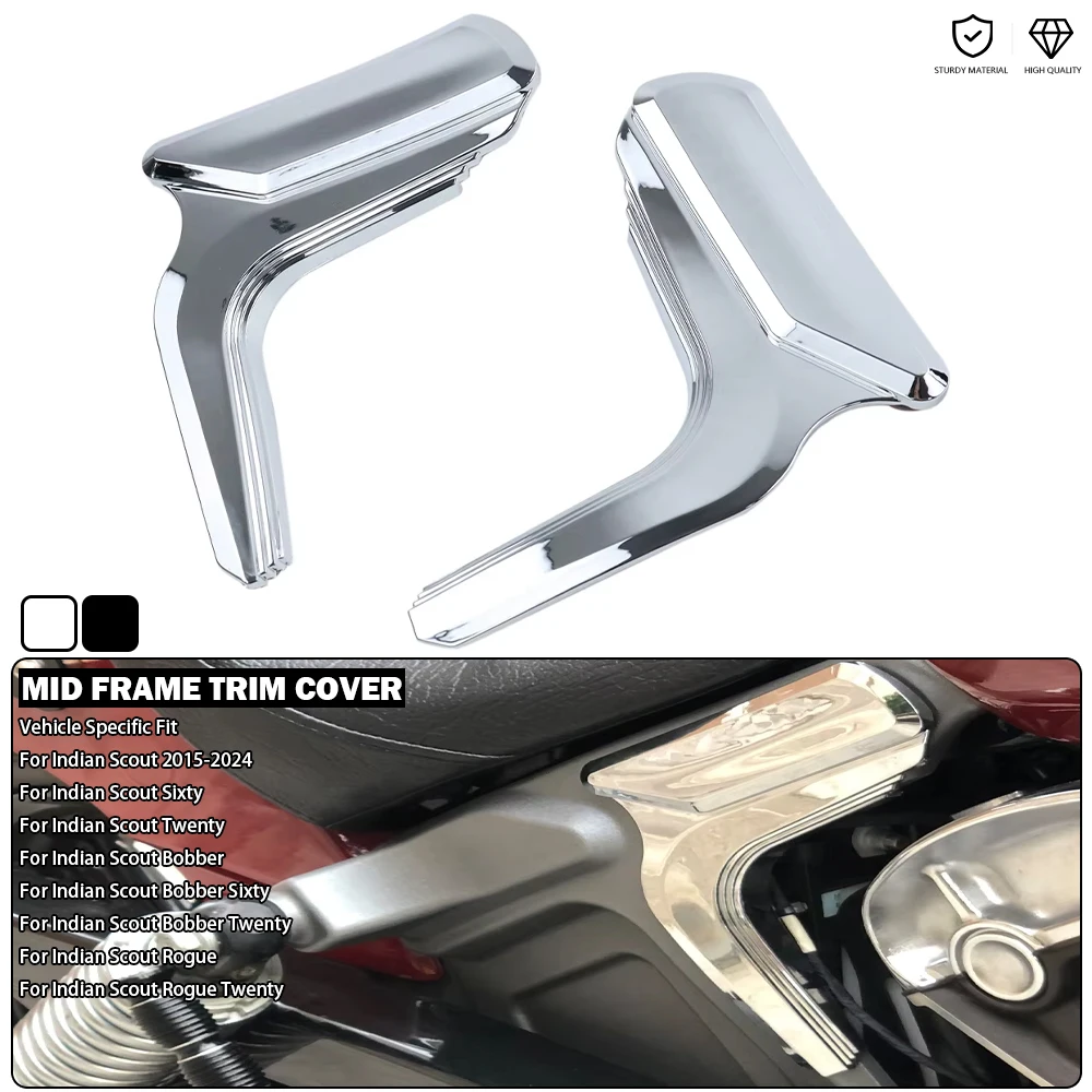 Motorcycle Mid Frame Trim Cover Side Fairing Chromeplate Sticker - Black/Chrome Fit For Indian Scout Bobber Sixty 2015-2024