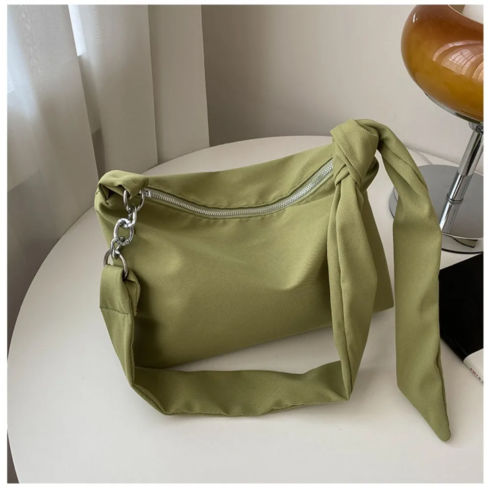 

Stylish Solid Design Crossbody Bag Simple Style Knotted Straps Shopper Bag Chain Straps Messenger Bag Women Girls