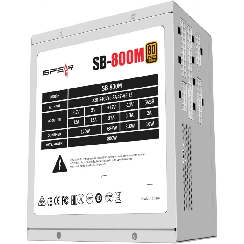 PC SB800M – 800W 85+ Bronze Modular Power Supply, PCIe 5.0 Ready, Active PFC, Full Protection, High-Performance PSU (White)