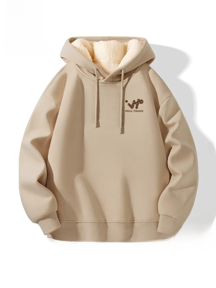 

Men's Fce Lined Hoodie Thiened Lamb Velvet Jaet Casual Comfortable Long Sve Sweatirt for Winter