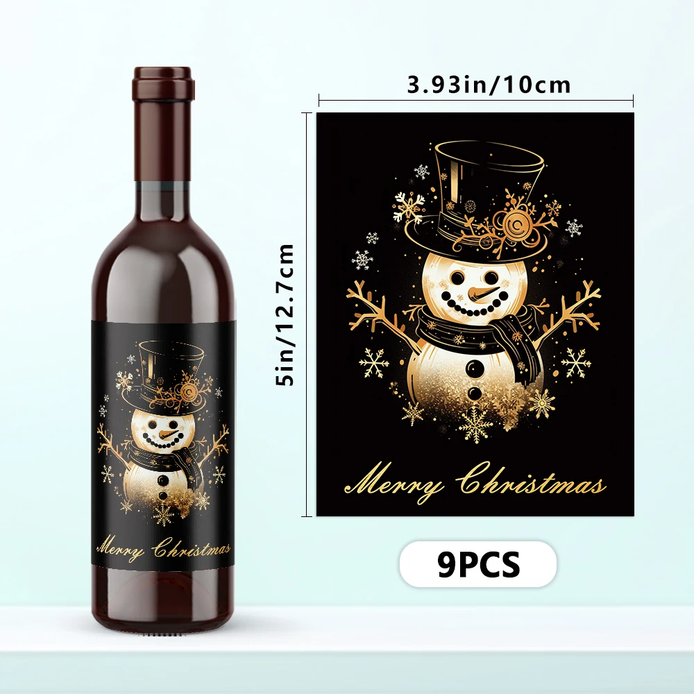 9pcs Christmas Decoration Wine Bottle Waterproof Stickers 5x3.93inch Christmas Wine Label, Christmas Party Decoration