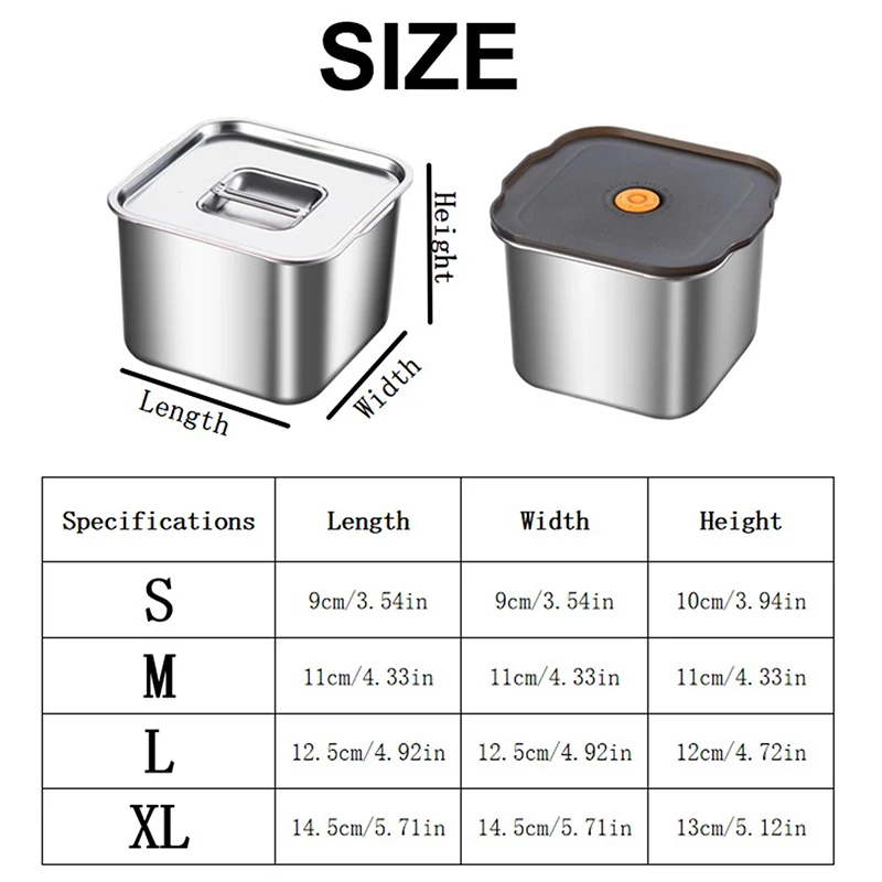 الفولاذ المقاوم للصدأ صندوق حفظ الطازجة مختومة مانعة للتسرب علب الاغذية صندوق فواكه مع غطاء زلابية الحاويات صندوق تخزين مبرد