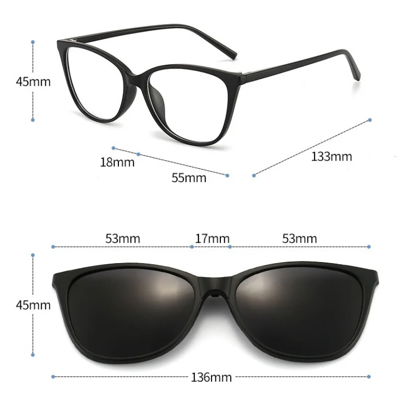 YIMARUILI Women's Cat Eye Polarized Magnetic Clip-On Glasses Ultralight Fashion TR90 Optical Prescription Eyeglasses Frame 2340