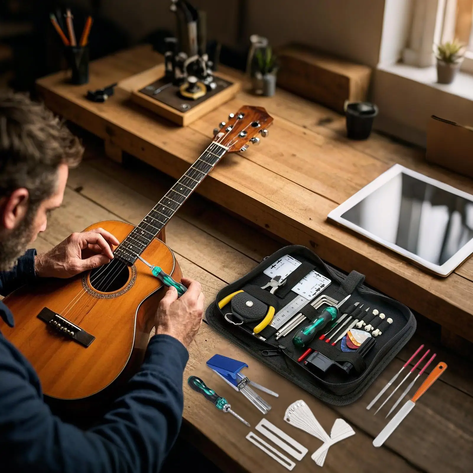 

Guitar Setup Kit Professional Bass Maintenance Set Of 25 Musical Instruments Repair Tools For Studio Performance Home Travel