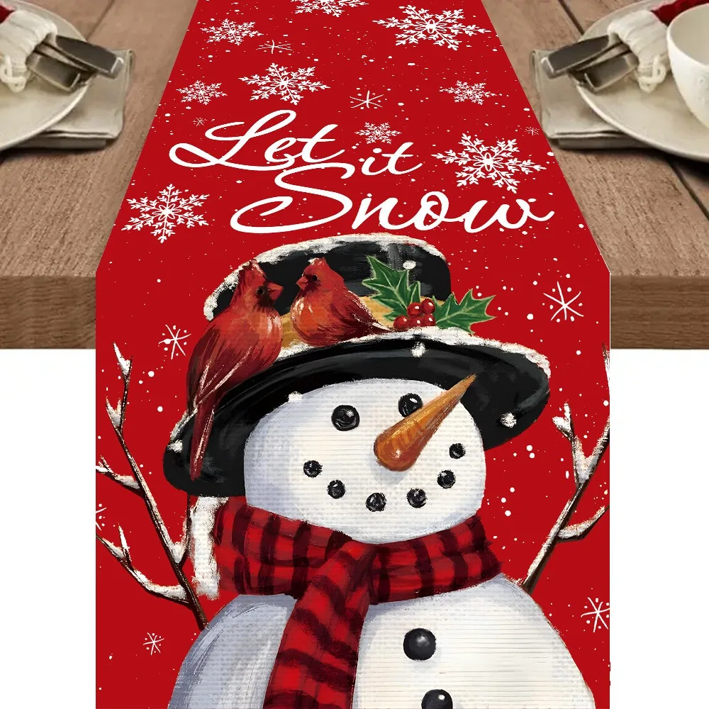 

Christmas Table Runner Red Snowman Cardinal Bird Let It Snow Decoration for Kitchen Dining Room Party Holiday Home Office Decor