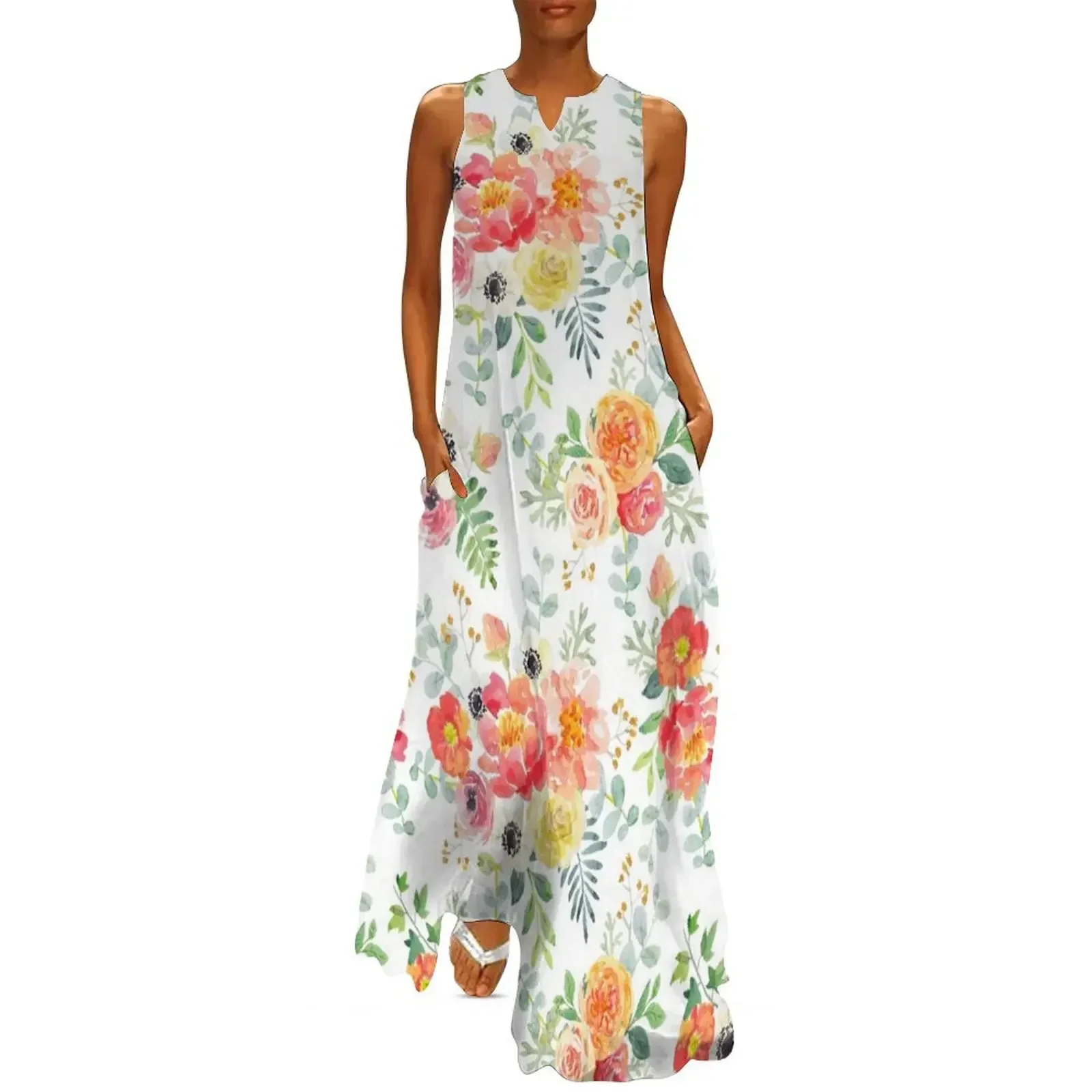 

Alicia pink watercolor flowers Long Dress women clothes evening dress summer clothes wedding dresses for woman Dress