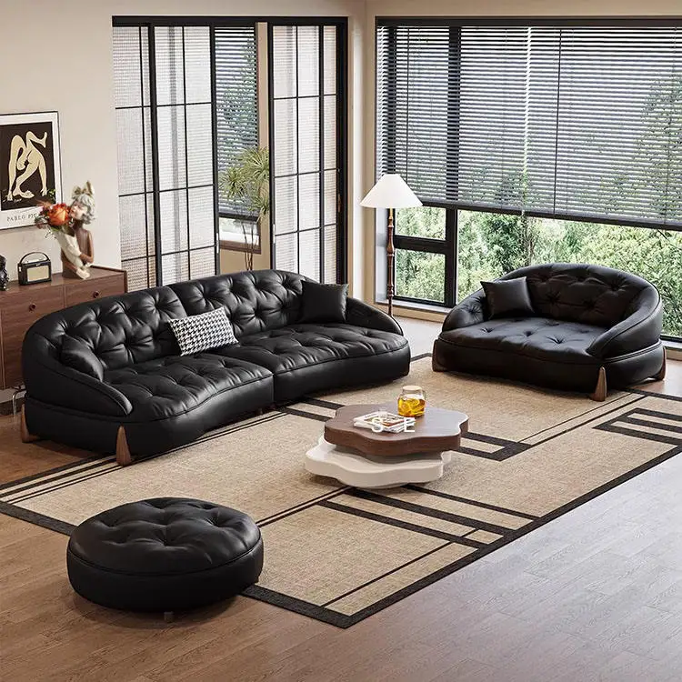 Modern Living Room Sectional Sofa With Comfort Cushions And Genuine Leather Upholstery For Family Seating And Home Lounge Use