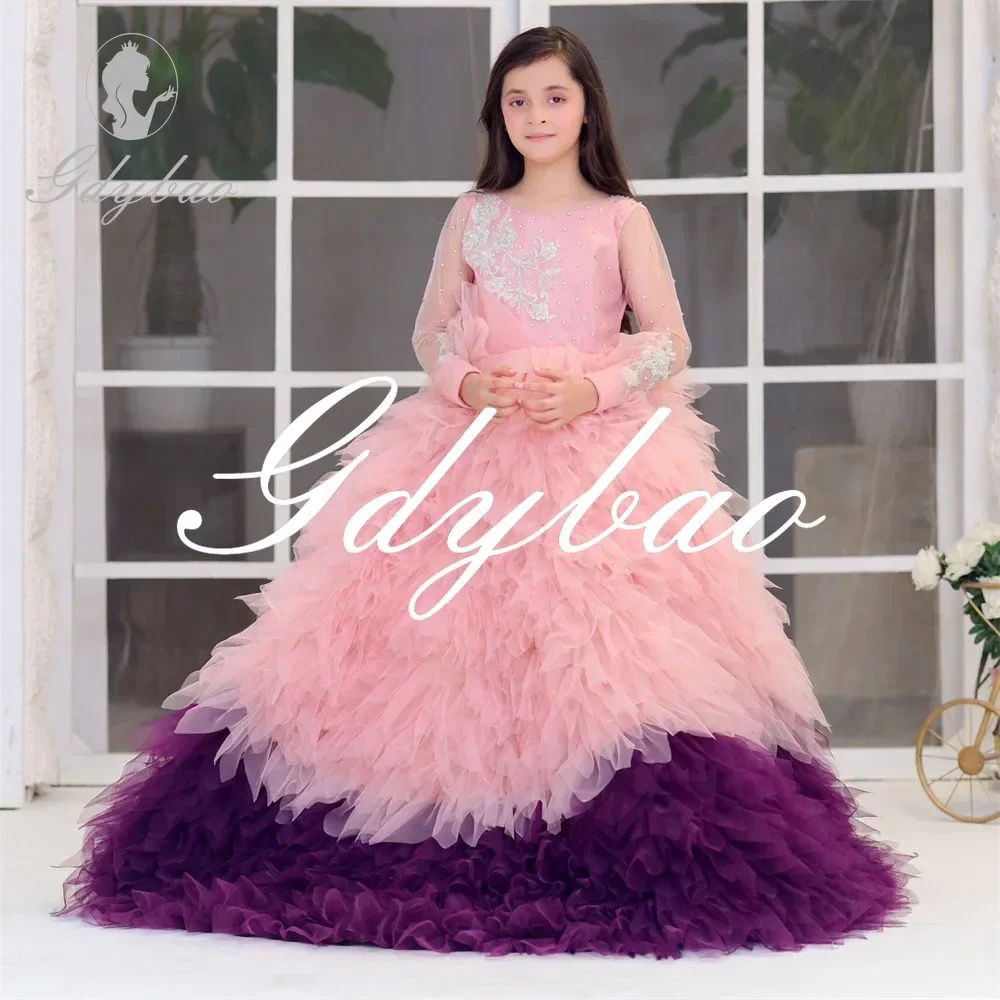 

O Neck Applique Princess Pleat Luxury Classic Flower Girl Dress Floor Length Sweep Train First Communion Gown Customized 2025