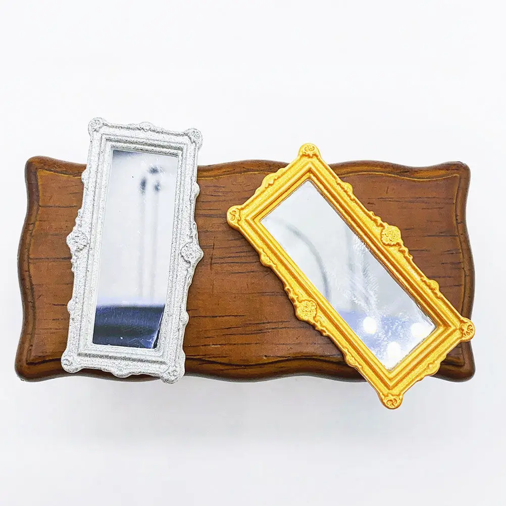 

6Pcs Miniature Mirrors Resin Simulated Vintage Square Frames Mini House Decoration Playroom Accessories Kids Pretend Play