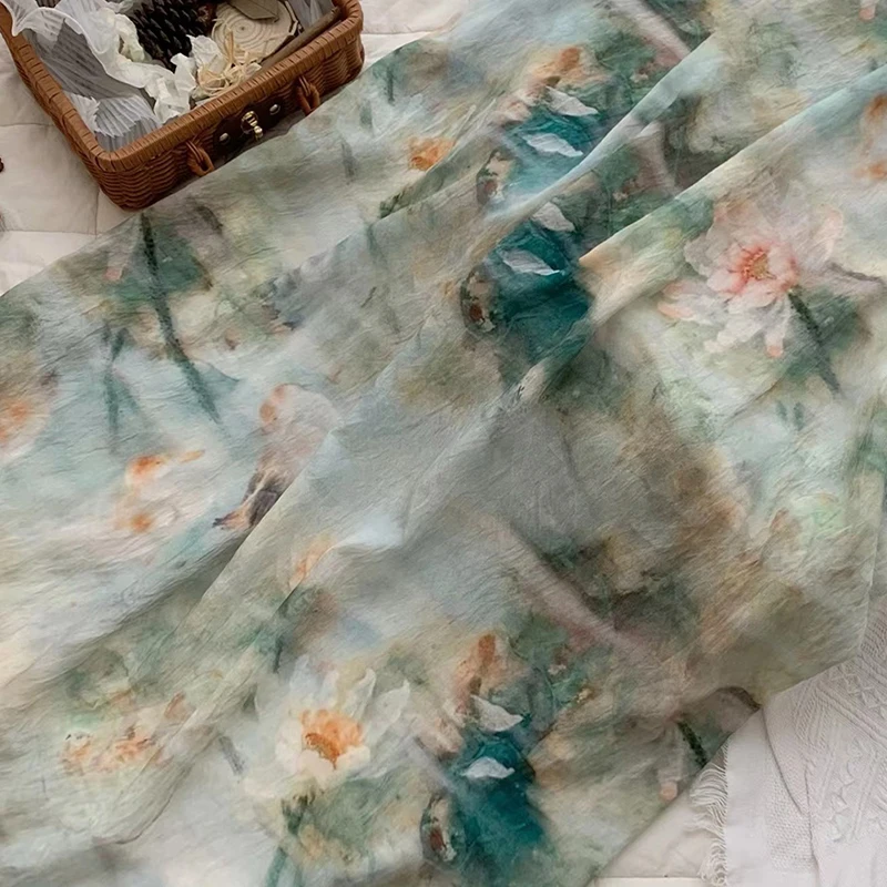 

Tencel linen fabric sewing summer dresses, shirts and handicrafts, printed ramie fabric 원단